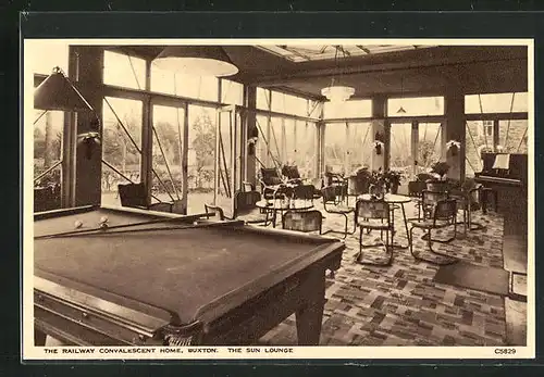 AK Buxton, The Railway Convalescent Home, The Sun Lounge, Billard, Innenansicht
