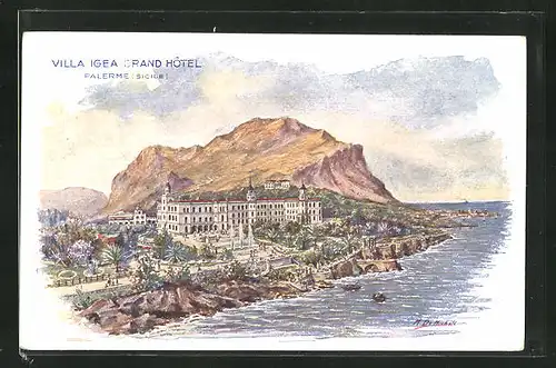 Künstler-AK Palermo, Grand Hotel Villa Igea