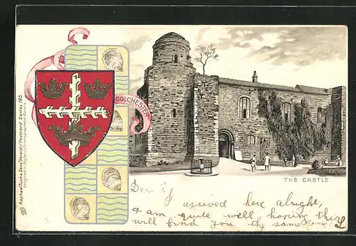 Lithographie Colchester, The Castle, Wappen