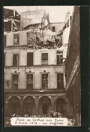 AK Paris, Raid de Gothas 1918, Rue Lafitte