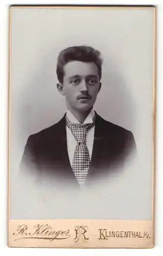 Fotografie Richard Klinger, Klingenthal V., Portrait junger Herr mit karierter Krawatte