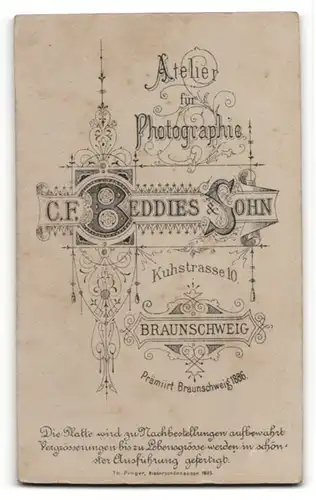 Fotografie C. F. Beddies & Sohn, Braunschweig, Portrait Fräulein mit zusammengebundenem Haar