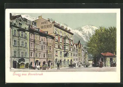 Künstler-AK Innsbruck, Strassenansicht mit Hotel Kaiserhof