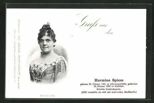 AK Opernsängerin Hermine Spiess, 1861-1893
