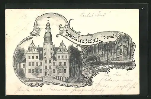 AK Ortrand, Schloss Lindenau, Blick in den Park