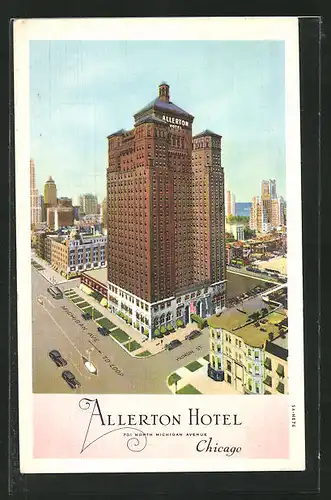 AK Chicago, IL, Allerton Hotel, 701 N. Michigan Ave and Huron St., aus der Vogelschau