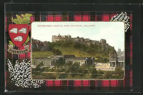 AK Edinburgh, Castle and National Gallery, Wappen Robertson