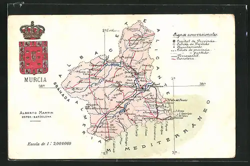 AK Murcia, Geografische Karte der Umgebung mit Wappen