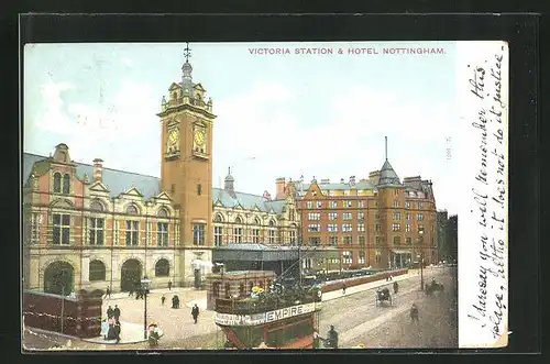 Künstler-AK Nottingham, Victoria Station and Hotel