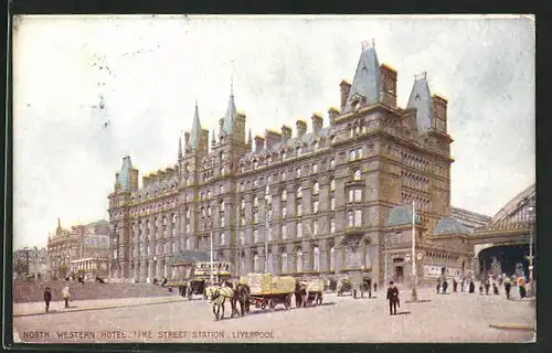 Künstler-AK Liverpool, North Western Hotel and Lime Street Station