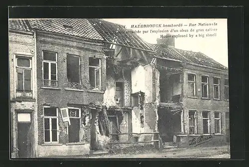 AK Hazebrouck, Rue Nationale, im Krieg zerstörtes Haus
