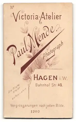 Fotografie Paul Mende, Hagen i. W., Portrait bürgerliche Dame