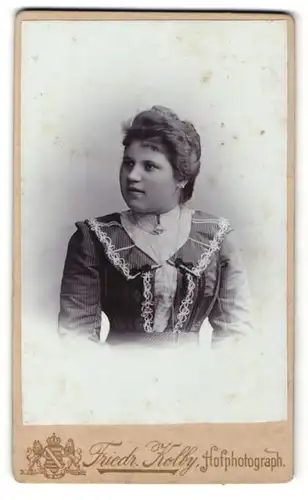 Fotografie Friedrich Kolby, Plauen i. V., Portrait bezauberndes Fräulein in elegant bestickter Bluse