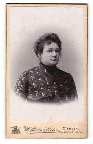 Fotografie Wilhelm Stein, Berlin, Portrait elegant gekleidetes Fräulein in bedruckter Bluse