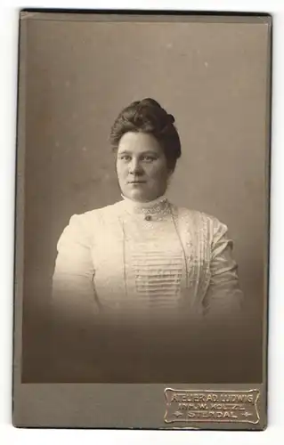 Fotografie W. Koltze, Stendal, Portrait feine Dame in weisser Bluse mit Hochsteckfrisur