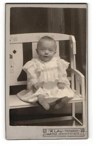 Fotografie W. Lau, Hartha, Portrait Säugling in Kleidchen