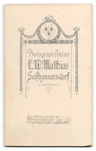 Fotografie E. W. Matthias, Seifhennersdorf, Baby im Kleidchen sitzend