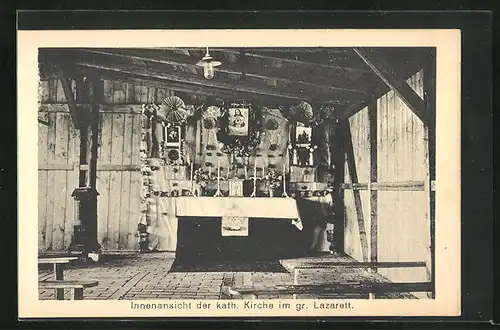 AK Sprottau, Kriegsgefangene, Innenansicht der kath. Kirche im gr. Lazarett, Allied POW Camp