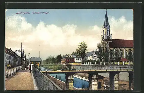 AK Klagenfurt, Villacherstrasse mit Brücke