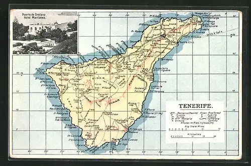 Passepartout-AK Puerto de Orotava, Hotel Martianez, Landkarte mit Pinar, Lava und Tauces