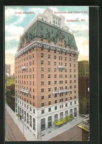 Lithographie Baltimore, MD, Gebäudeansicht vom Hotel Emerson