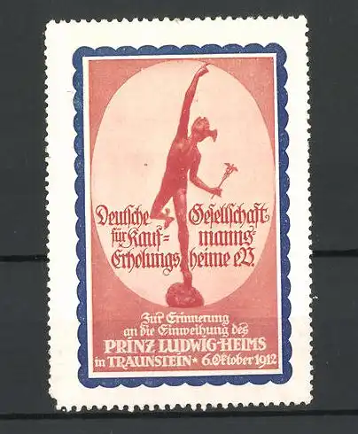 Reklamemarke Deutsche Gesellschaft für Kaufmanns-Erholungsheime, Prinz Ludwig-Heim in Traunstein, Hermes-Statue