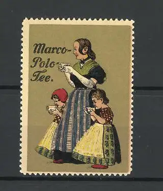 Reklamemarke Marco Polo-Tee, Mutter mit zwei Kinder geniessen Tee
