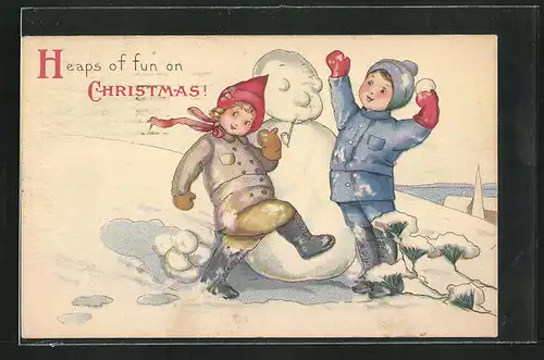 AK Kinder bauen einen Schneemann, Heaps of fun on Christmas