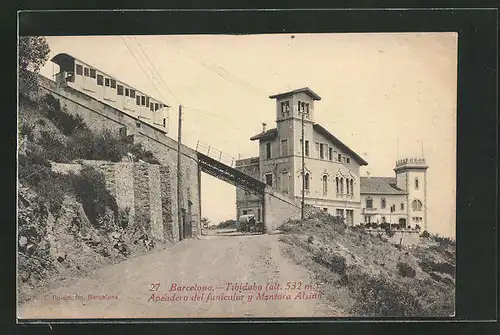 AK Barcelona, Tibidabo, Apeadero del funicular y Mentora Alsina, Bergbahn