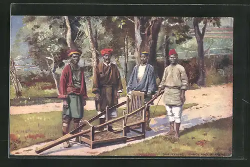 AK Darjeeling, Dandy and Bearers, Träger mit Sänfte