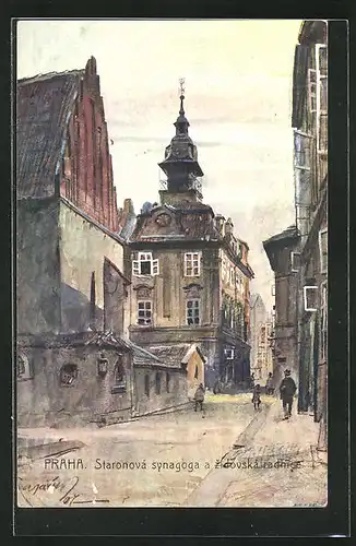 AK Prag - Praha, Synagoge, Starnova synagoga a zidovska radnice
