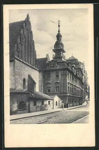 AK Prag, Altneu - Synagoge & Rathaus