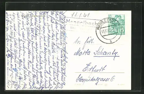 AK Landpoststempel Hengelbach über Rudolstadt