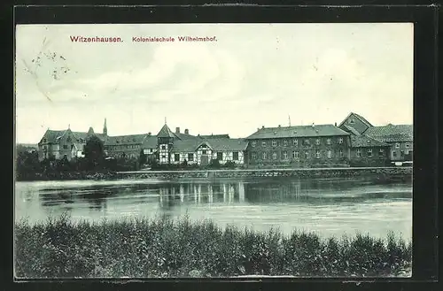 AK Witzenhausen, Kolonialschule Wilhelmshof von Uferseite aus gesehen