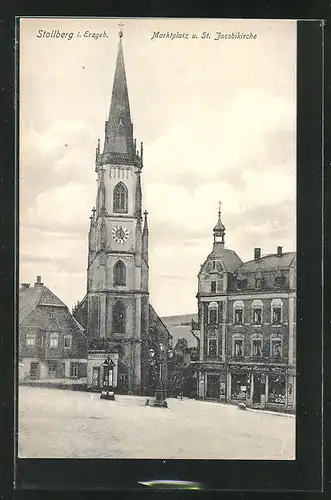 AK Stollberg i. Erzgeb., Marktplatz und St. Jacobikirche