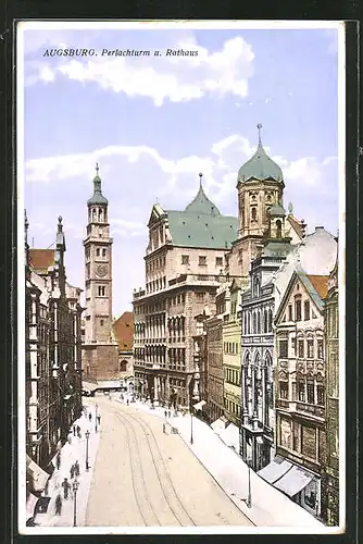 AK Augsburg, Perlachturm und Rathaus