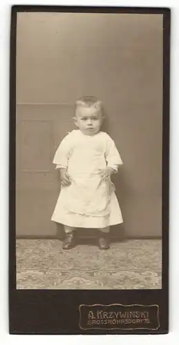 Fotografie A. Krzywinski, Grossröhrsdorf i / S., Portrait niedliches Kleinkind im weissen Kleid