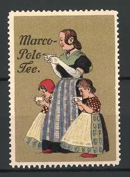 Reklamemarke Marco Polo Tee, Mutter & zwei Mädchen trinken Tee
