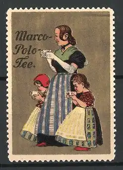 Reklamemarke Marco Polo Tee, Mutter & zwei Mädchen trinken Tee