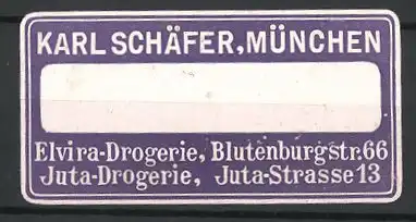 Reklamemarke Elvira- und Juta-Drogerien, Karl Schäfer München