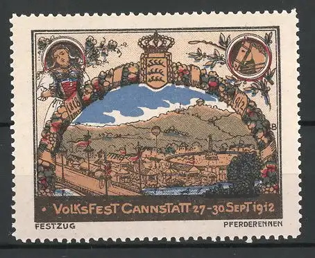 Reklamemarke Cannstatt, Volksfest 1912, Blick auf das Festgelände