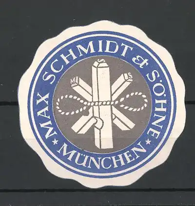 Präge-Reklamemarke Max Schmidt & Söhne München, Firmenlogo