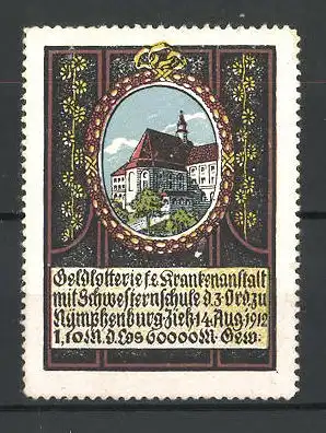 Reklamemarke Geldlotterie f. e. Krankenanstalt Nymphenburg 1912, Gebäudeansicht