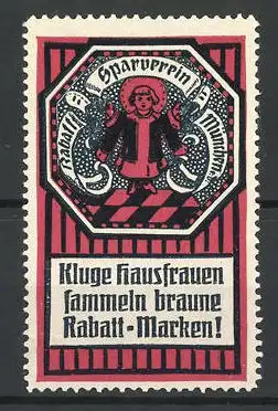 Reklamemarke München, Rabatt-Sparverein, Münchner Kindl, rot