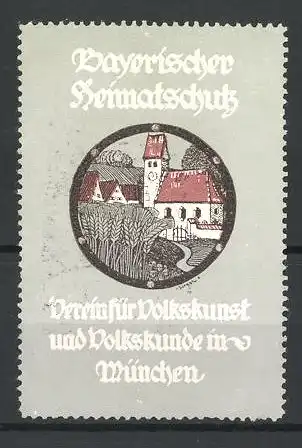 Reklamemarke Bayerischer Heimatschutz, Verein für Volkskunst & Volkskunde, Kirche am Ortsrand