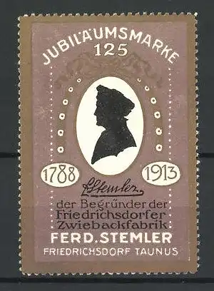 Reklamemarke Friedrichroda / Taunus, Stemler Zwieback, Silhouette Friedrich d. Grosse