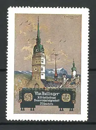 Reklamemarke München, Papierwaren-Spezialgeschäft Max Bullinger, Kirche