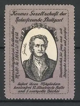 Reklamemarke Kosmos Gesellschaft der Naturfreunde Stuttgart, Goethe-Portrait