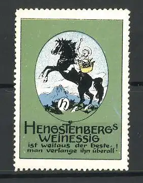 Reklamemarke Hengstenberg's Weinessig, Knabe sitzt auf einem Pferd