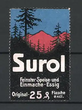 Reklamemarke Surol Speise- und Einmache-Essig , Gebirgspanorama